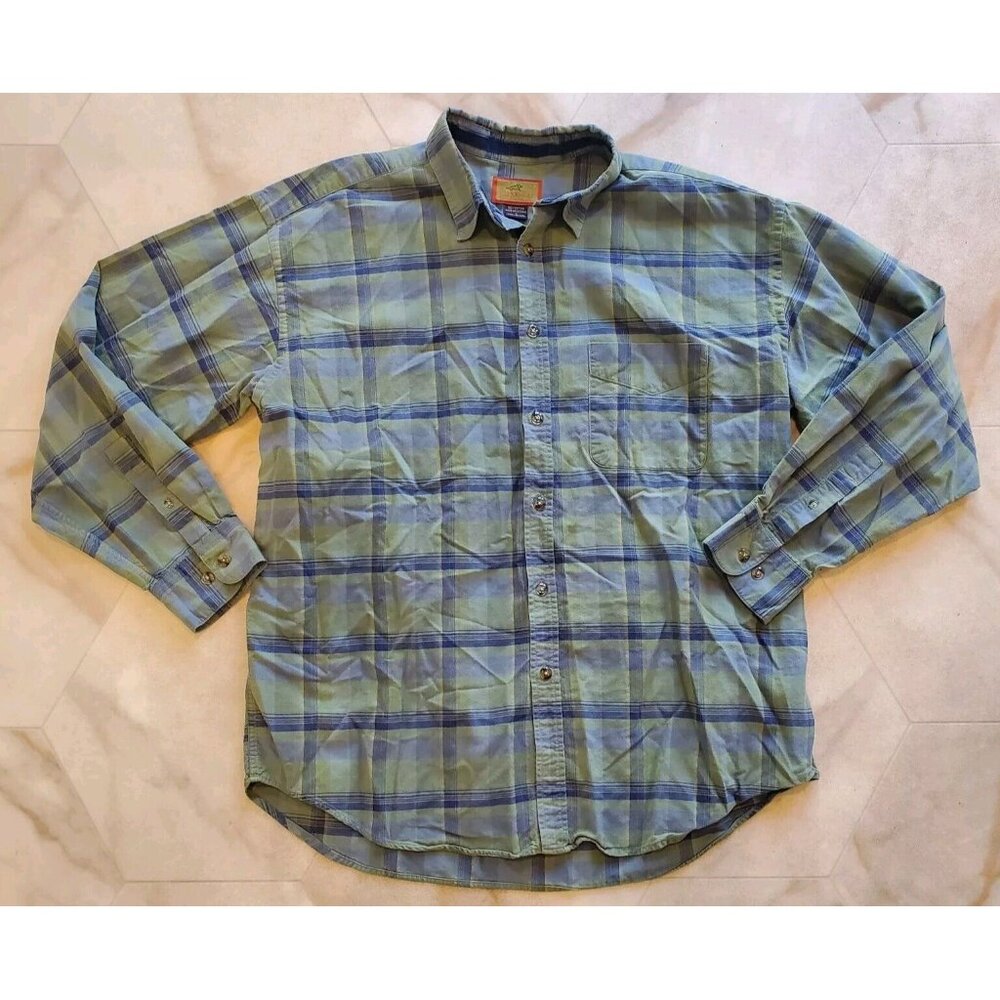 Horny Toad Long Sleeve Button Down Shirt Green Blue Plaid Mens Size Large